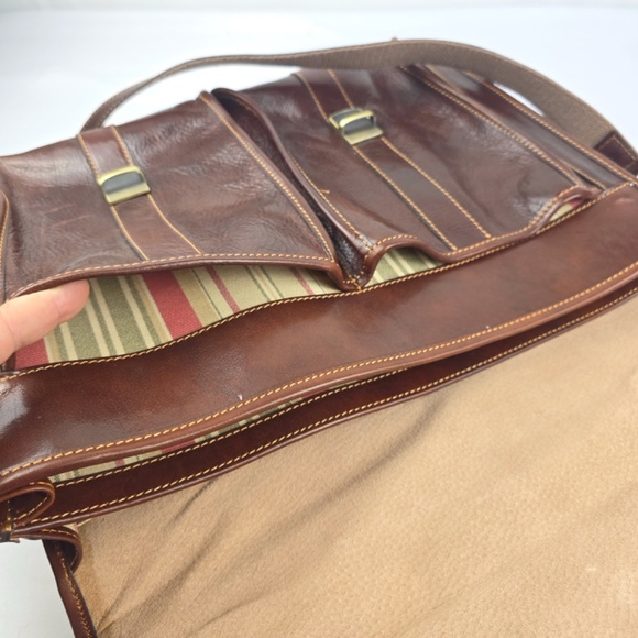 Floto Italian Leather Buckle Strap Briefcase Bag, Messenger Bag- Cognac - Picture 8 of 16